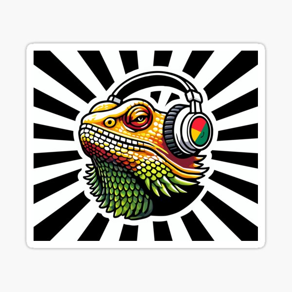 Aperçu de l'œuvre Casque audio Lizard noir sunburst créée et vendue par Ikonolexiart.