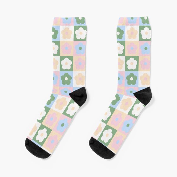 Aperçu de l'œuvre Motif floral Pop Art - Bleu bébé, rose, orange, vert, crème créée et vendue par FloralMural.