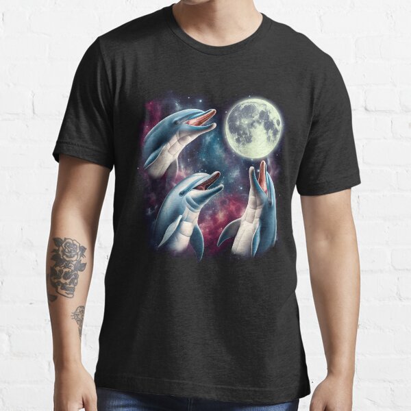 Aperçu de l'œuvre Trois dauphins hurlant à la lune, drôle et étrange, mème maudit créée et vendue par Kimberley King Art  King Art.