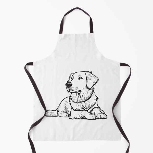 Item preview, thick black pencil outline drawing of adult golden retriever dog in drop position designed and sold by planetgolden.