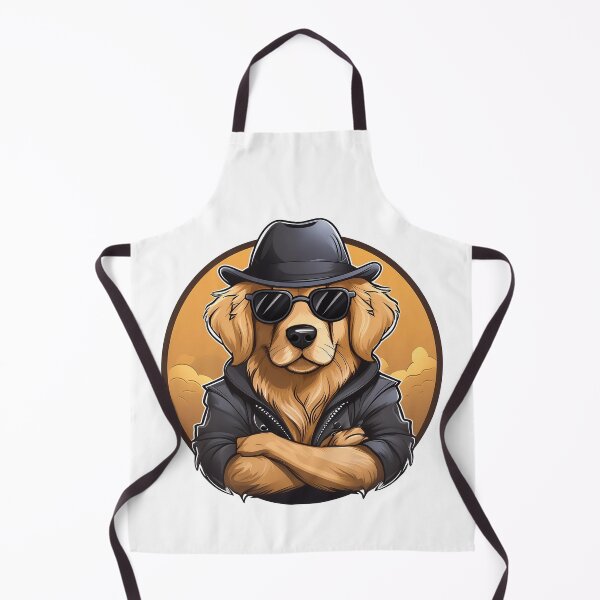 Item preview, cool tough golden retriever with arms folded wearing leather jacket, black sunglasses and hat designed and sold by planetgolden.