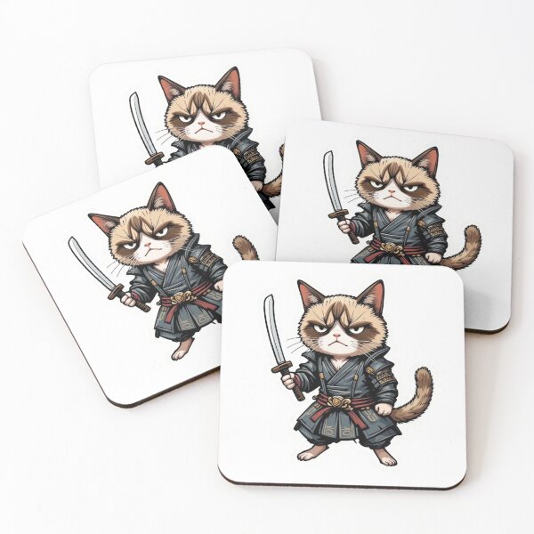 Item preview, Sticker of a Grumpy Cat Dressed Like a Samurai Premium Cool Trendy Best Gift designed and sold by Imaginarium of Chaos falcon88 .