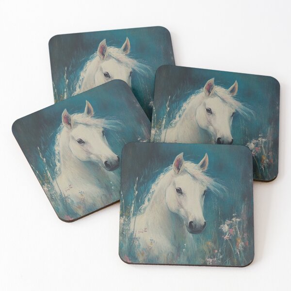 Item preview, white horse painting designed and sold by The Deep Studio.