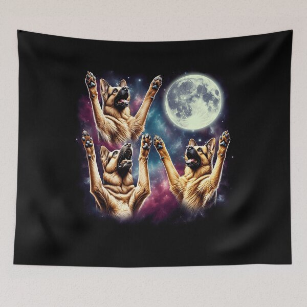 Item preview, Three German Shepherds Howling at Moon Funny Weird Cursed Meme designed and sold by Kimberley King Art  King Art.
