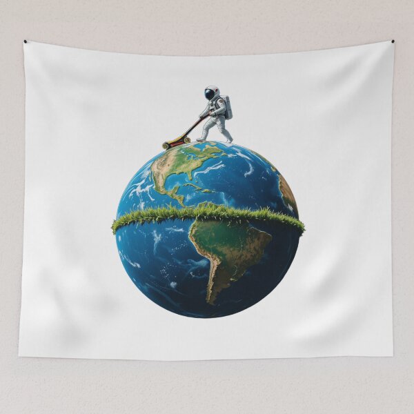 Item preview, Astronaut Lawn Mowing Earth - Unique Surreal Space Art designed and sold by latelierdechris.