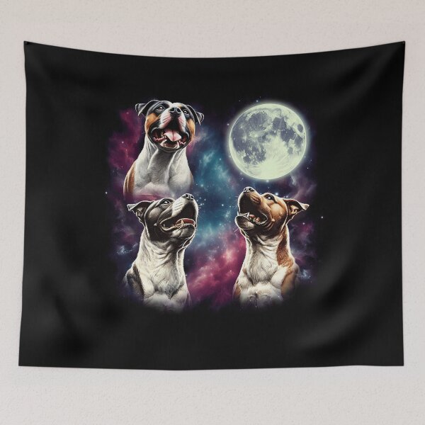 Item preview, Three American Staffordshire Terriers Howling at Moon Funny Weird Cursed Meme designed and sold by Kimberley King Art  King Art.