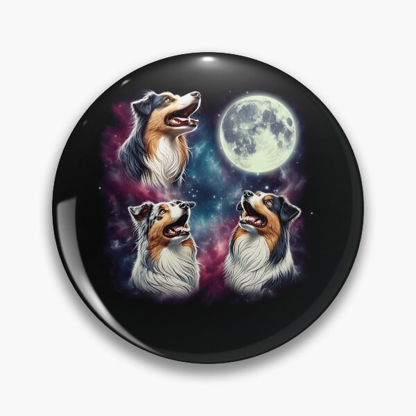 Item preview, Three Australian Shepherds Howling at Moon Funny Weird Cursed Meme designed and sold by Kimberley King Art  King Art.