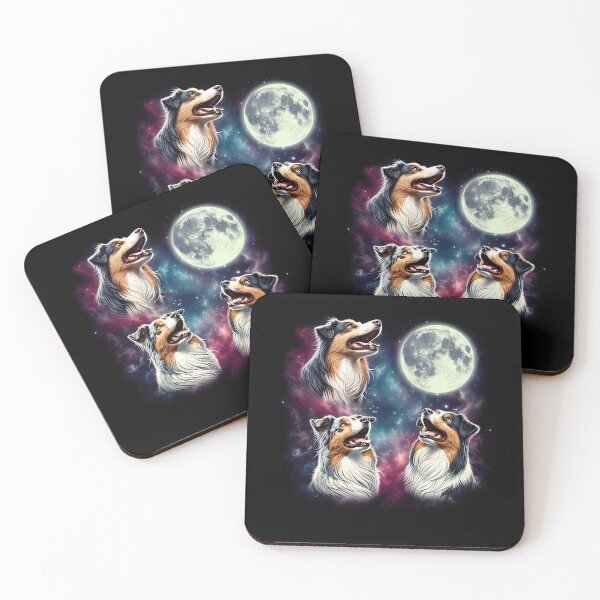 Item preview, Three Australian Shepherds Howling at Moon Funny Weird Cursed Meme designed and sold by Kimberley King Art  King Art.