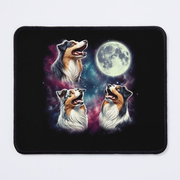 Item preview, Three Australian Shepherds Howling at Moon Funny Weird Cursed Meme designed and sold by Kimberley King Art  King Art.