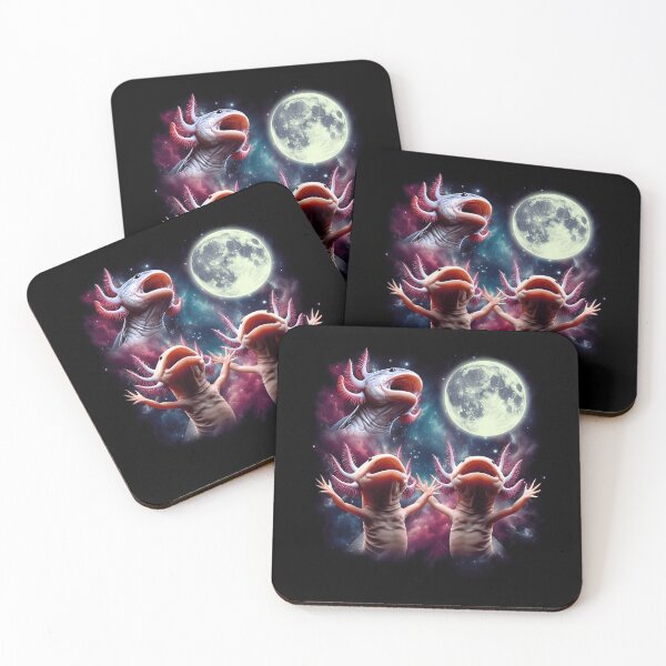 Item preview, Three Axolotls Howling at Moon Funny Weird Cursed Meme designed and sold by Kimberley King Art  King Art.