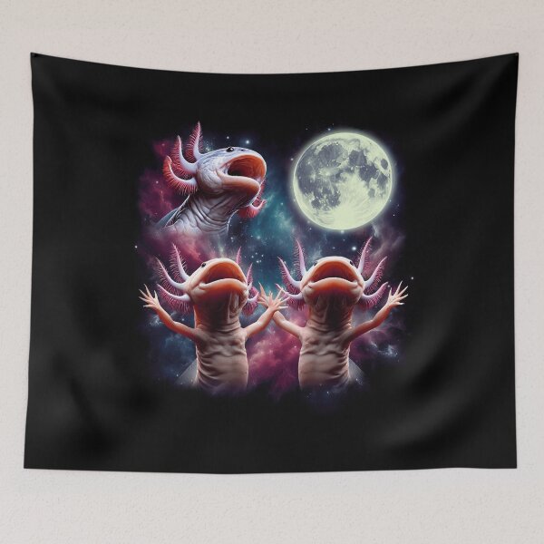 Item preview, Three Axolotls Howling at Moon Funny Weird Cursed Meme designed and sold by Kimberley King Art  King Art.