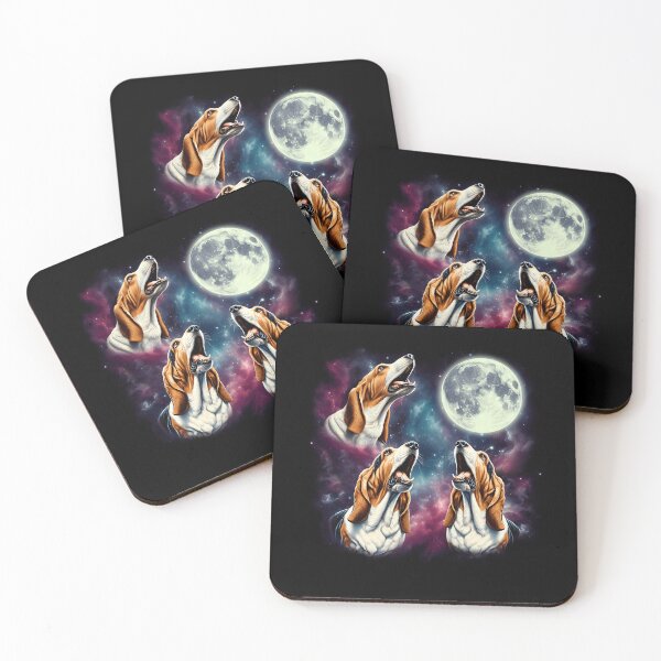 Item preview, Three Basset Hounds Howling at Moon Funny Weird Cursed Meme designed and sold by Kimberley King Art  King Art.