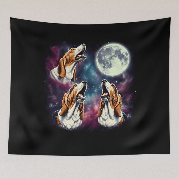 Item preview, Three Basset Hounds Howling at Moon Funny Weird Cursed Meme designed and sold by Kimberley King Art  King Art.