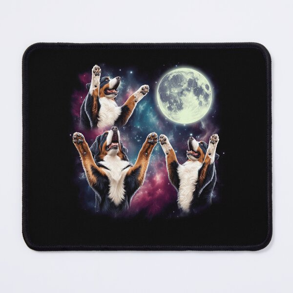 Item preview, Three Bernese Mountain Dogs Howling at Moon Funny Weird Cursed Meme designed and sold by Kimberley King Art King Art.