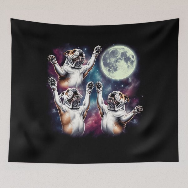 Item preview, Three Bulldogs Howling at Moon Funny Weird Cursed Meme designed and sold by Kimberley King Art  King Art.