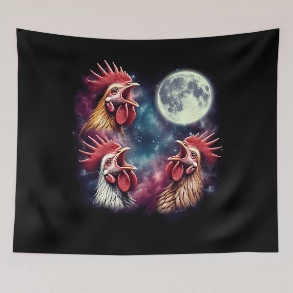 Item preview, Three Chickens Howling at Moon Funny Farmer Weird Cursed Meme designed and sold by Kimberley King Art  King Art.