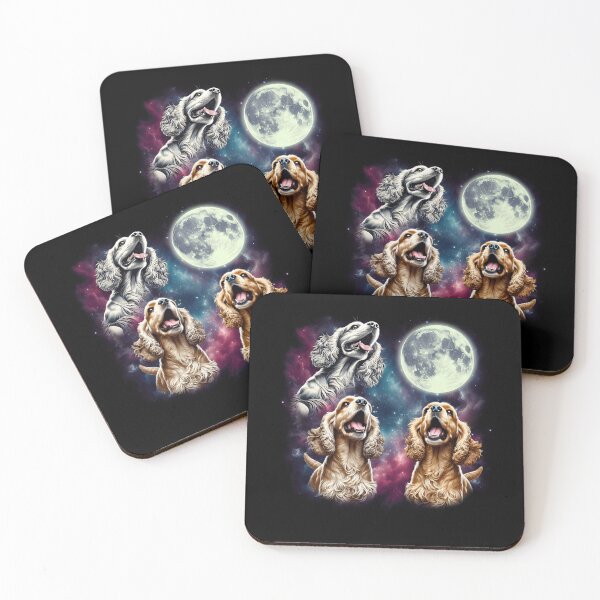 Item preview, Three Cocker Spaniels Howling at Moon Funny Weird Cursed Meme designed and sold by Kimberley King Art  King Art.