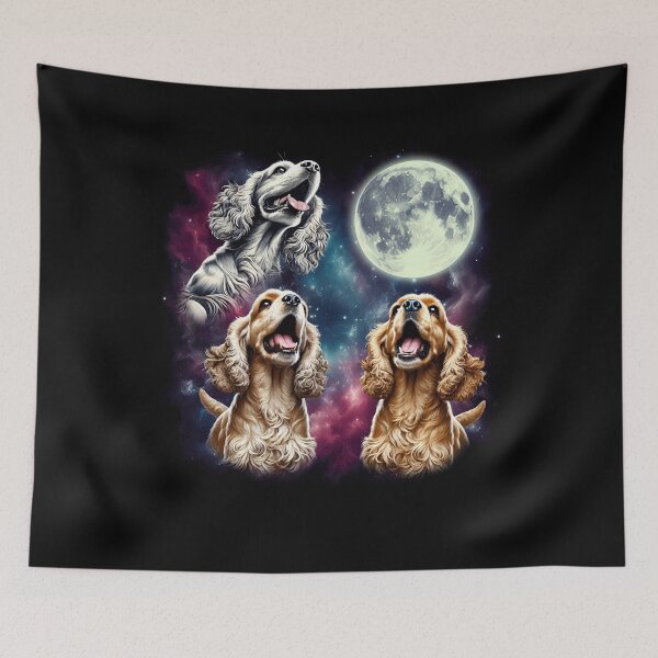 Artikelvorschau, Drei Cocker Spaniels heulen den Mond an. Lustiges, seltsames, verfluchtes Meme entworfen und verkauft von Kimberley King Art King Art.
