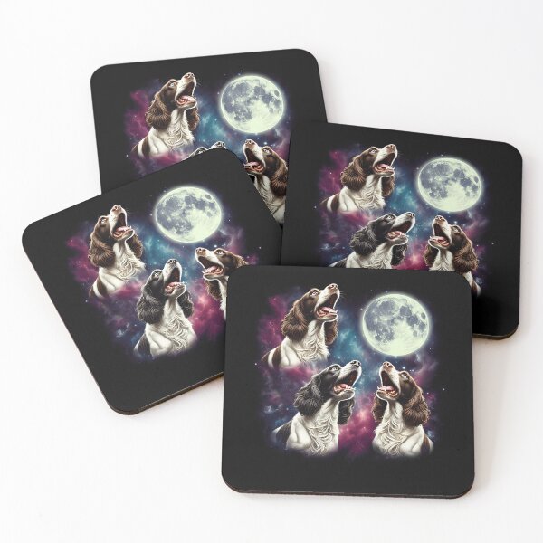 Item preview, Three English Springer Spaniels Howling at Moon Funny Weird Cursed Meme designed and sold by Kimberley King Art  King Art.