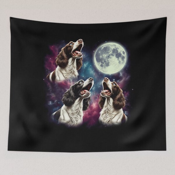 Artikelvorschau, Drei English Springer Spaniels heulen den Mond an. Lustiges, seltsames, verfluchtes Meme entworfen und verkauft von Kimberley King Art King Art.