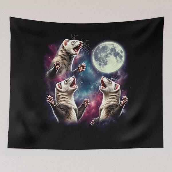Item preview, Three Ferrets Howling at Moon Funny Weird Cursed Meme designed and sold by Kimberley King Art  King Art.