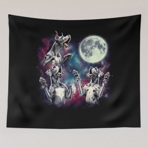 Item preview, Three Great Danes Howling at Moon Funny Weird Cursed Meme designed and sold by Kimberley King Art  King Art.