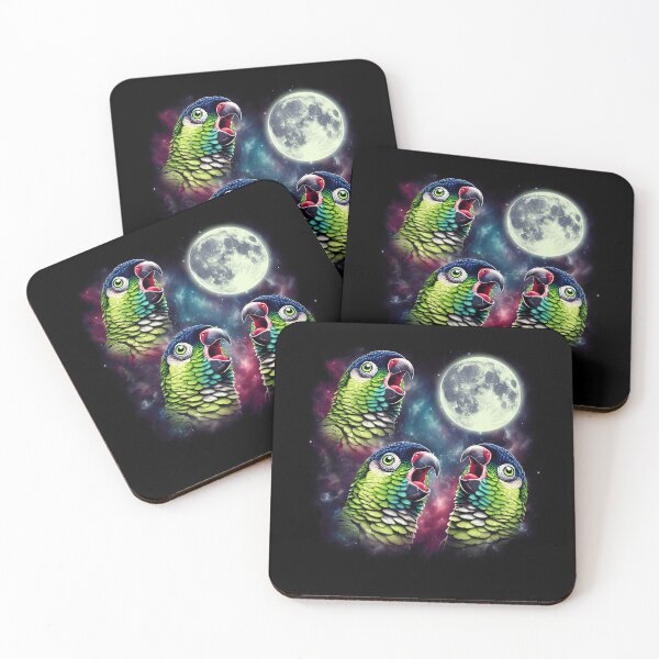 Item preview, Three Green Cheek Conures Howling at Moon Funny Weird Cursed Meme Parrot Lover designed and sold by Kimberley King Art  King Art.