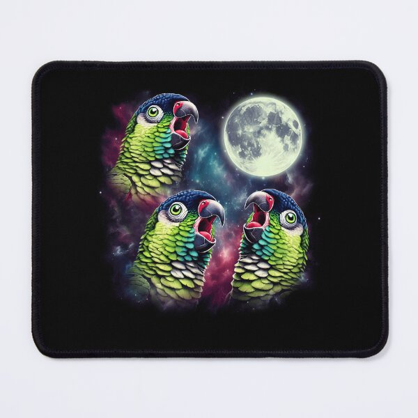 Item preview, Three Green Cheek Conures Howling at Moon Funny Weird Cursed Meme Parrot Lover designed and sold by Kimberley King Art  King Art.