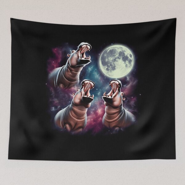 Item preview, Three Hippos Howling at Moon Funny Weird Cursed Meme designed and sold by Kimberley King Art  King Art.