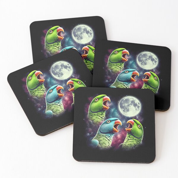 Item preview, Three Indian Ringneck Parrots Howling at Moon Funny Weird Cursed Meme designed and sold by Kimberley King Art  King Art.