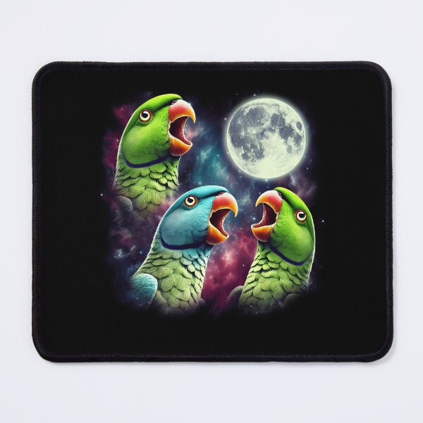 Item preview, Three Indian Ringneck Parrots Howling at Moon Funny Weird Cursed Meme designed and sold by Kimberley King Art  King Art.