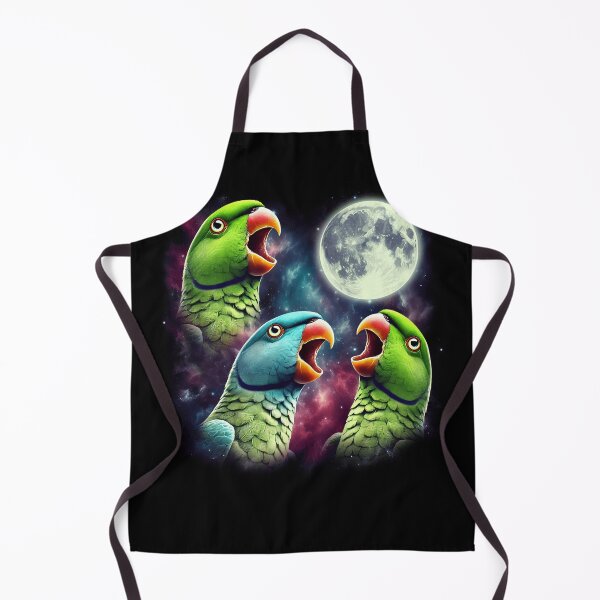 Item preview, Three Indian Ringneck Parrots Howling at Moon Funny Weird Cursed Meme designed and sold by Kimberley King Art King Art.