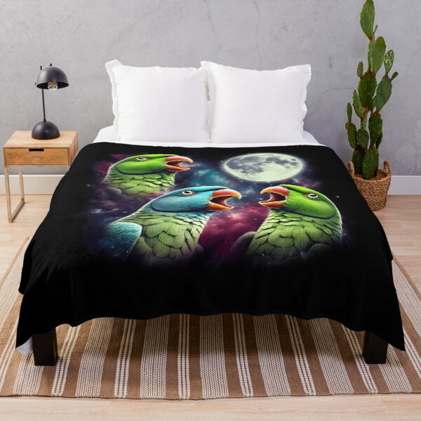 Item preview, Three Indian Ringneck Parrots Howling at Moon Funny Weird Cursed Meme designed and sold by Kimberley King Art  King Art.