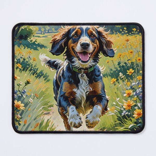Item preview, Cocker spaniel with flower, running on a field designed and sold by Coolparrotgirl.