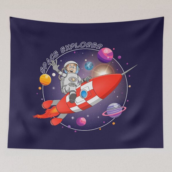 Item preview, Vibrant Cartoon Space Explorer Illustration – Astronaut on a Red Rocke designed and sold by Stef Ringoot, cartoons and illustrations.
