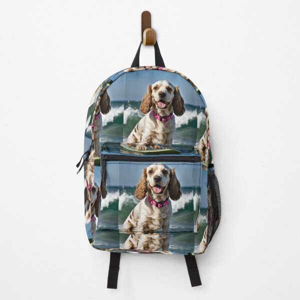 Item preview, Cocker spaniel springer spaniel surfing, pink collar, designed and sold by Coolparrotgirl.