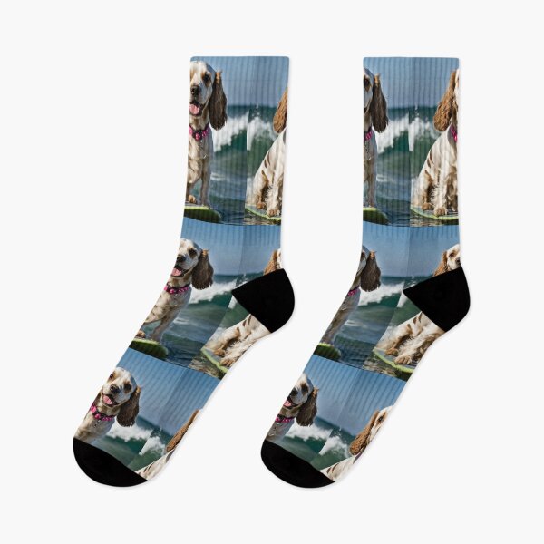 Item preview, Cocker spaniel springer spaniel surfing, pink collar, designed and sold by Coolparrotgirl.