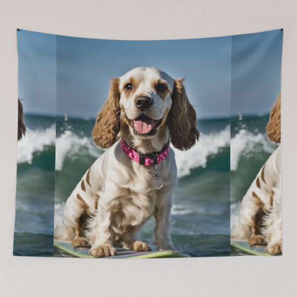 Item preview, Cocker spaniel springer spaniel surfing, pink collar, designed and sold by Coolparrotgirl.