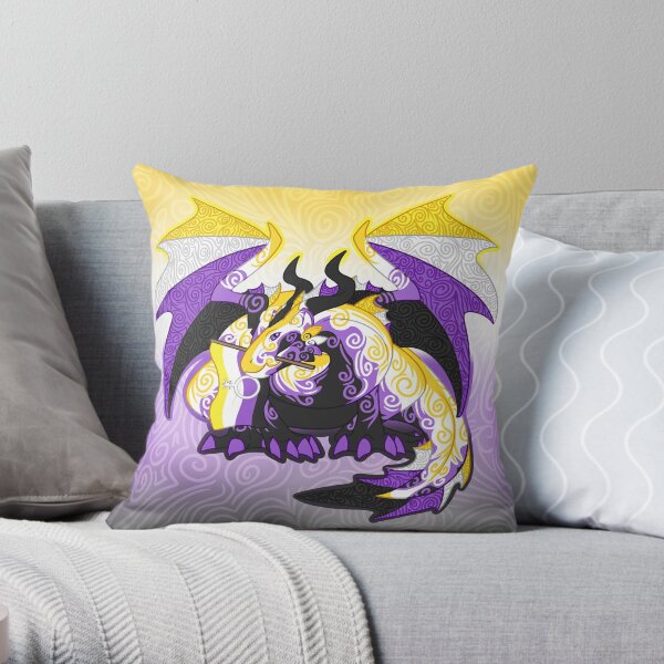 Non-binary pride dragon Throw Pillow