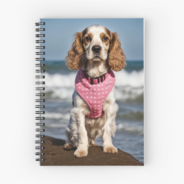 Item preview, Cocker spaniel springer spaniel on the beach, in pink collar, designed and sold by Coolparrotgirl.