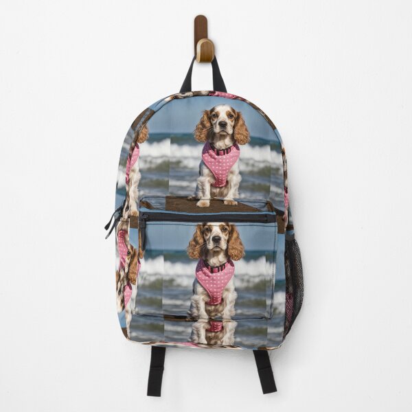 Item preview, Cocker spaniel springer spaniel on the beach, in pink collar, designed and sold by Coolparrotgirl.