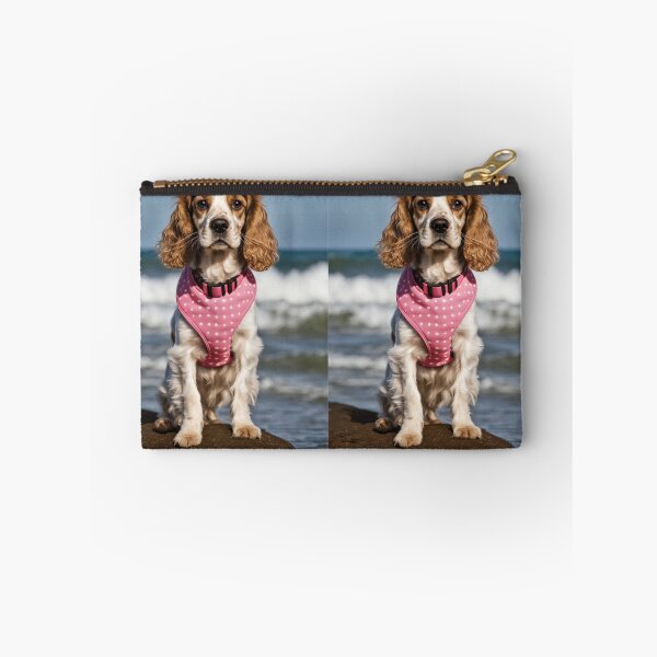 Item preview, Cocker spaniel springer spaniel on the beach, in pink collar, designed and sold by Coolparrotgirl.