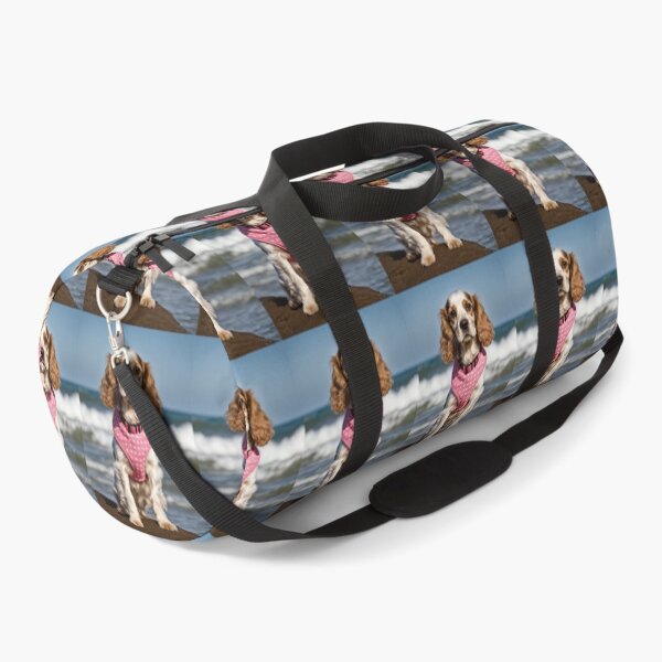 Item preview, Cocker spaniel springer spaniel on the beach, in pink collar, designed and sold by Coolparrotgirl.