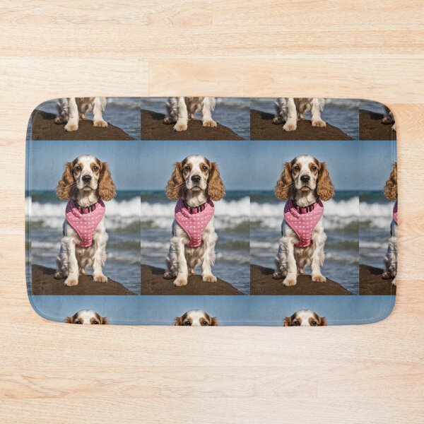 Item preview, Cocker spaniel springer spaniel on the beach, in pink collar, designed and sold by Coolparrotgirl.