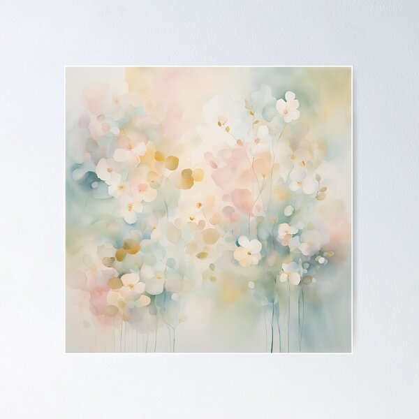 Aperçu de l'œuvre Motif floral aquarelle pastel doré bleu rose, motif féminin romantique élégant créée et vendue par KolorellaS.