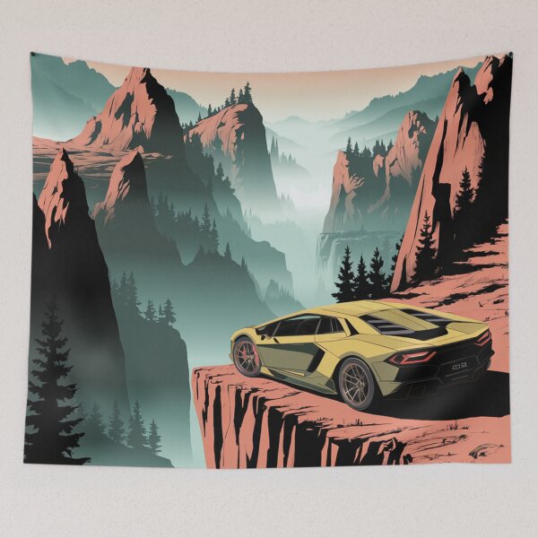 Item preview, A mountainous landscape and a sports car.  designed and sold by Lilashakti ⭐️ ⭐️ ⭐️ ⭐️ ⭐️.