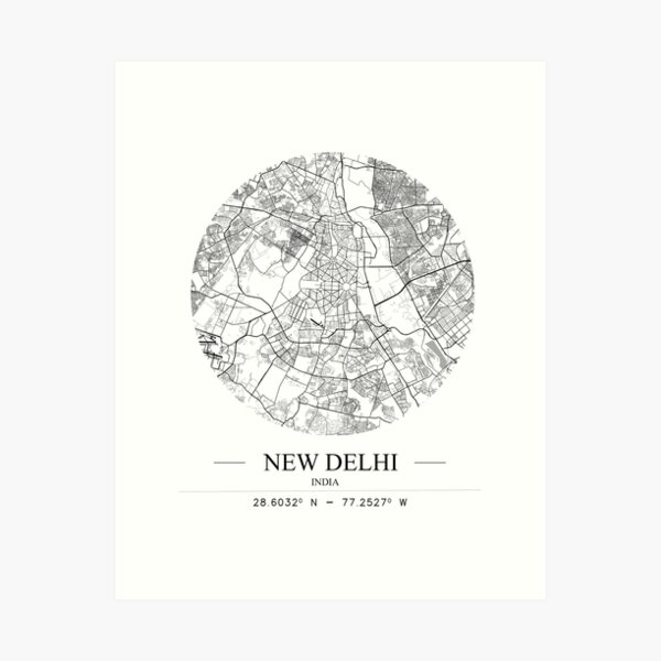 Item preview, Minimalist Map print of Delhi, India - White & Circle designed and sold by UrbanMuse_.