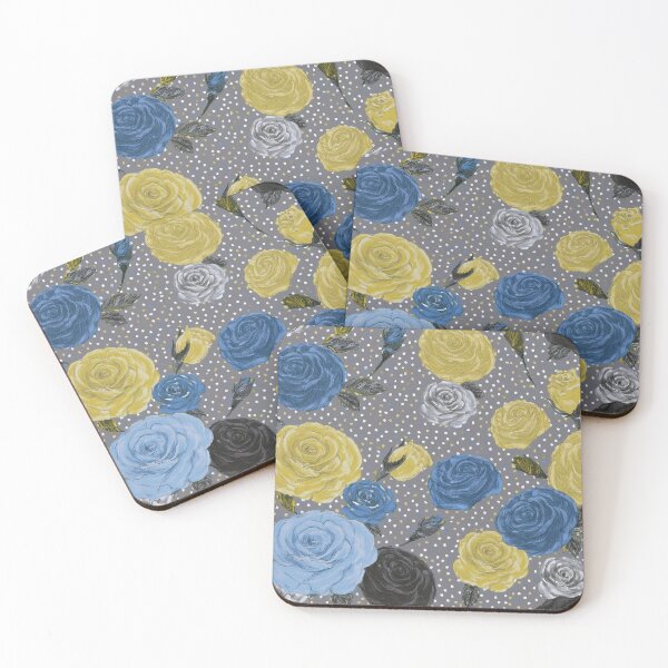 Item preview, Black, Blue, Yellow, Grey Roses - Grey Background  designed and sold by sonjas.