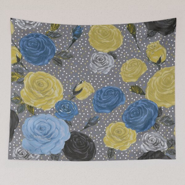 Item preview, Black, Blue, Yellow, Grey Roses - Grey Background  designed and sold by sonjas.