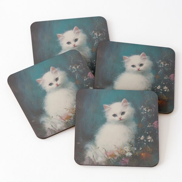 Item preview, fluffy white kitten painting designed and sold by The Deep Studio.